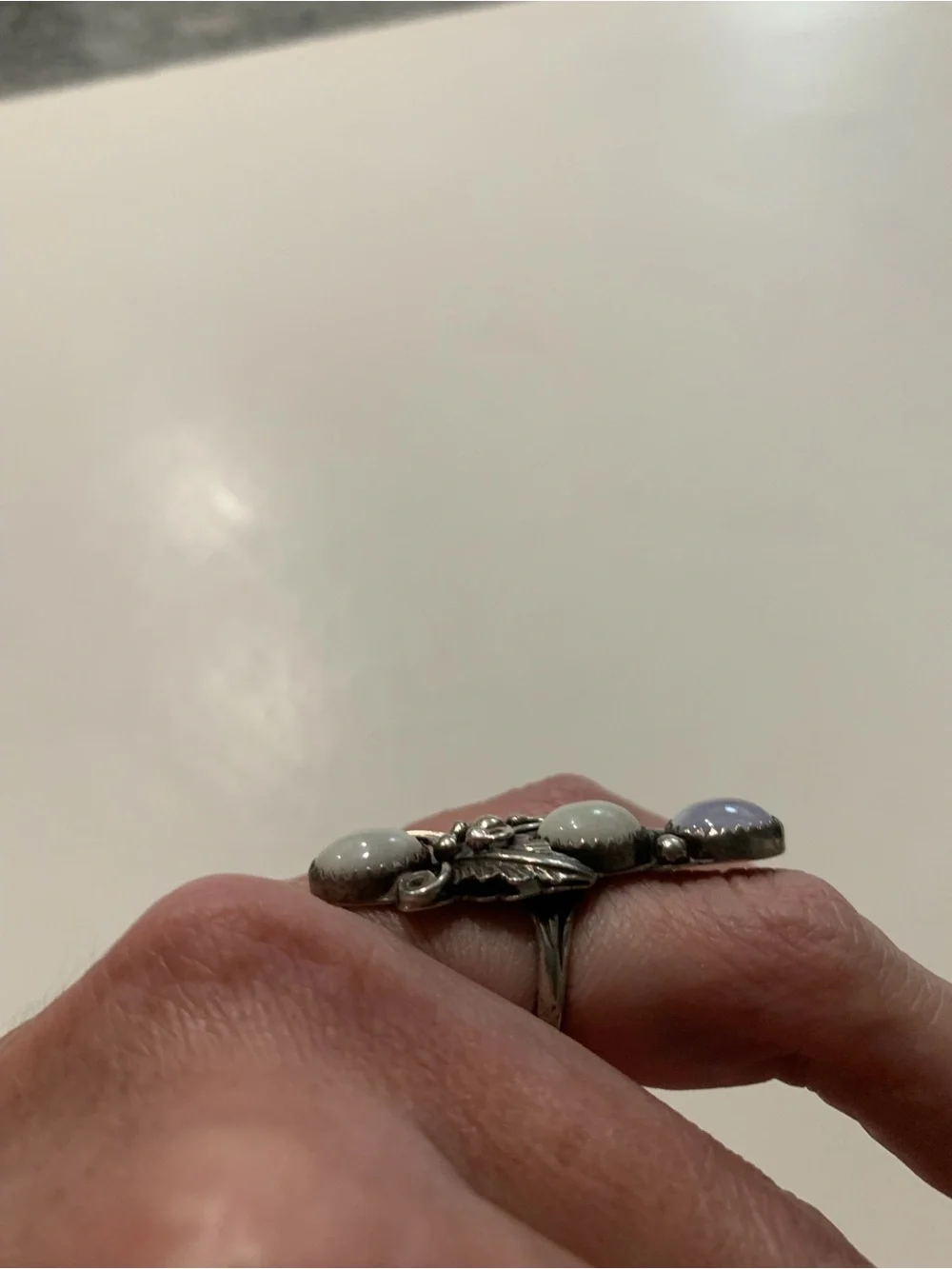 Vintage Native American Three Stone Sterling Silver Ring #0006